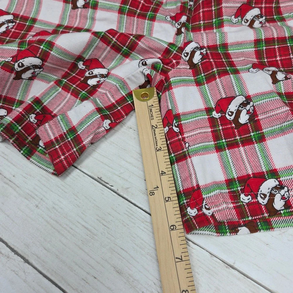 Buc-ee's Pajama Shorts XL‎ Red Plaid Santa Beaver Christmas Flannel Sleepwear